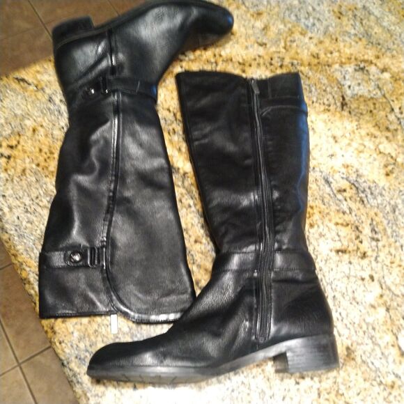 Circa Joan & David Knee High Black Leather Riding Boots Zip Up Women's Sz 8.5 M - Picture 4 of 14
